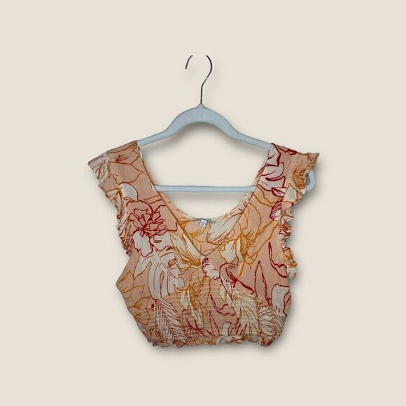Patrons of Peace Women's Orange Sleeveless Floral Crop Top Size Small - Picture 1 of 4